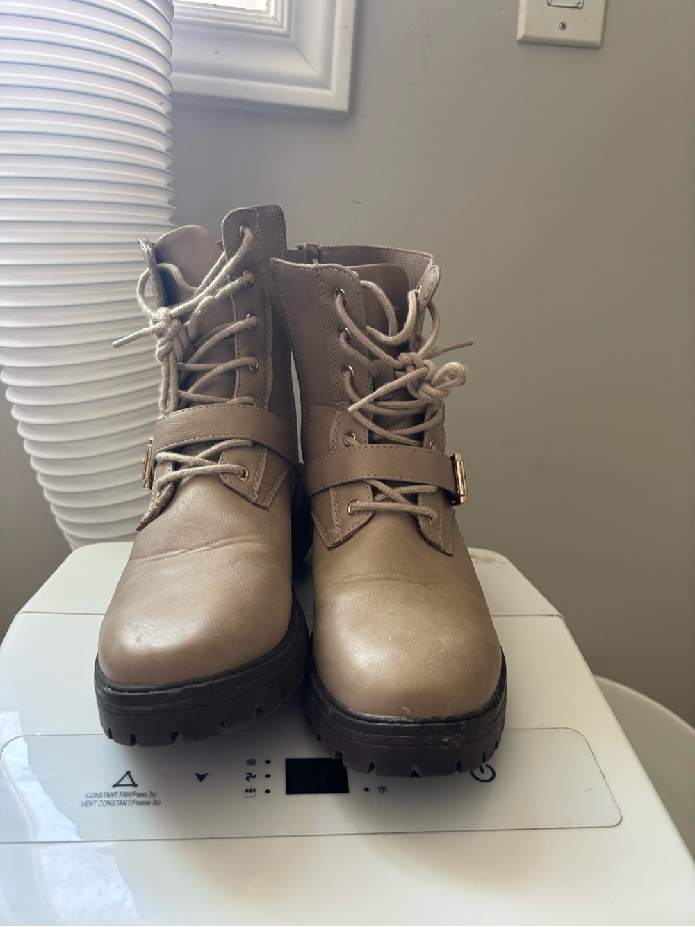 Women's Side Zipper Moto Boots with Buckle Strap